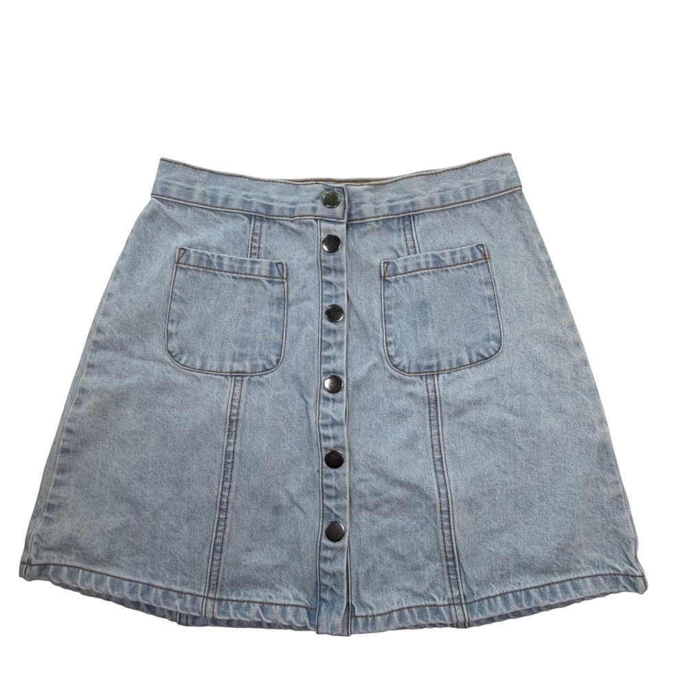 BDG Cotton Denim Mini Skirt Women Light Wash Button Front A-Line Size S